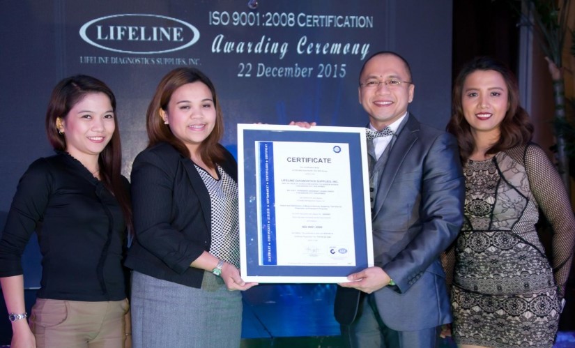 TUV SUD PSB Philippines Awards ISO 9001:2008 Certification to Lifeline Diagnostics Supplies, Inc.